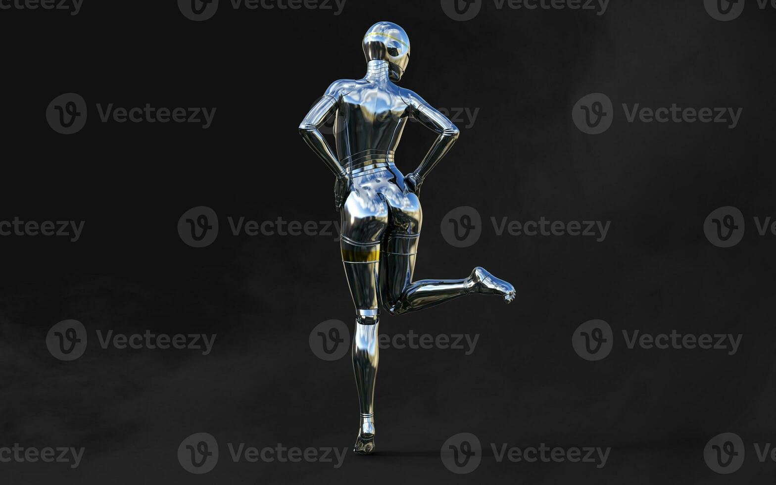 3d illustration of A woman AI cyborg pose on black background with clipping path. AI project. photo