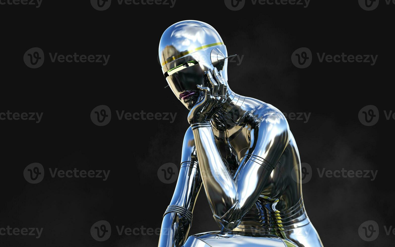 3d illustration of A woman AI cyborg pose on black background with clipping path. AI project. photo