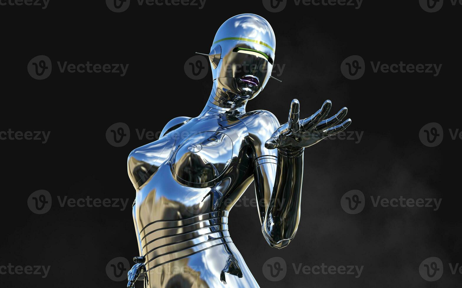 3d illustration of A woman AI cyborg pose on black background with clipping path. AI project. photo