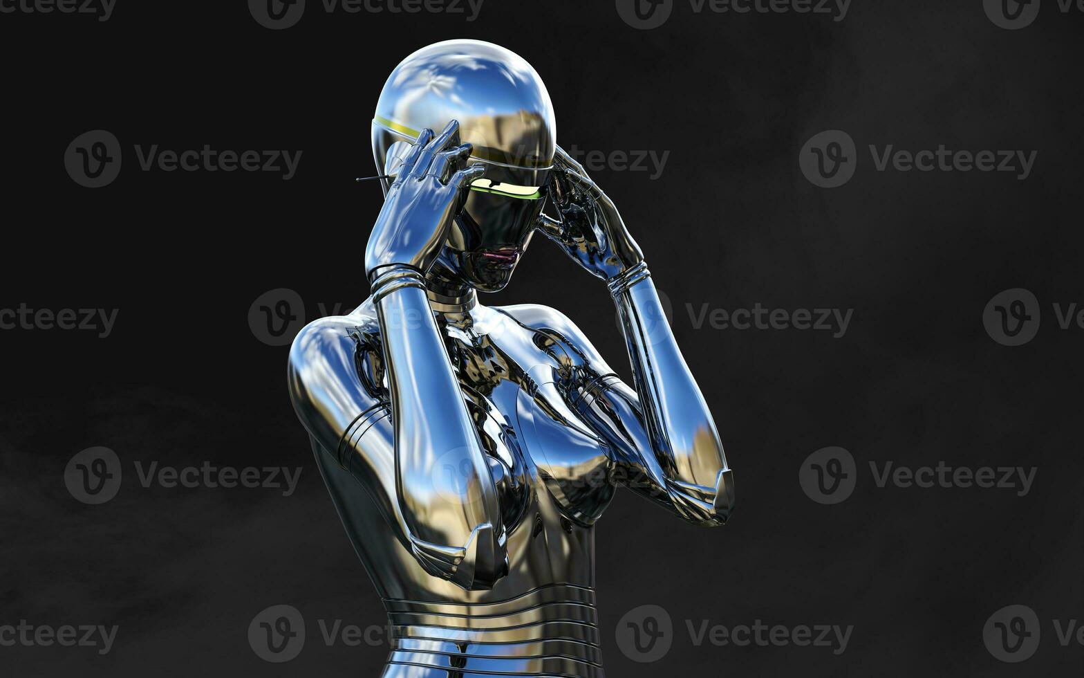 3d illustration of A woman AI cyborg pose on black background with clipping path. AI project. photo