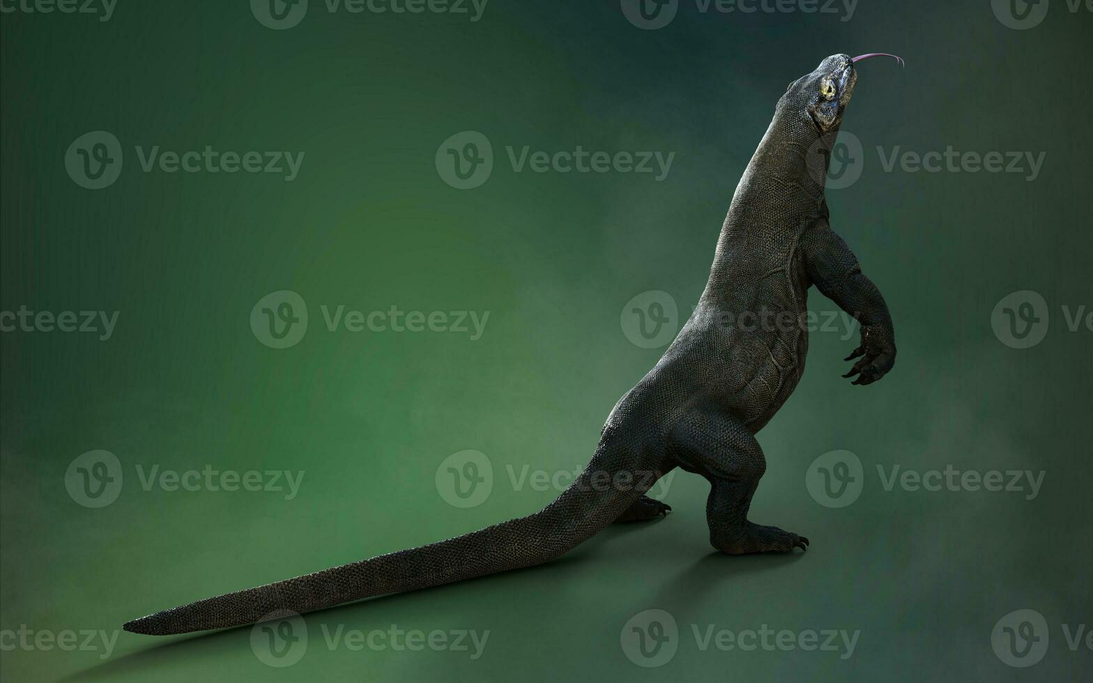 3D rendering of a komodo dragon isolated on green background with clipping path. photo