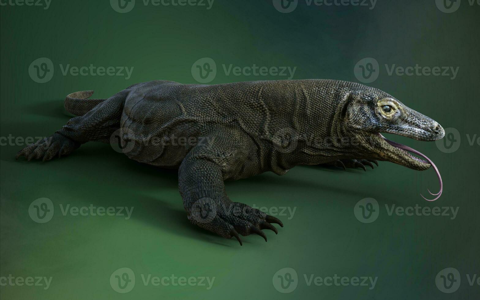 3D rendering of a komodo dragon isolated on green background with clipping path. photo