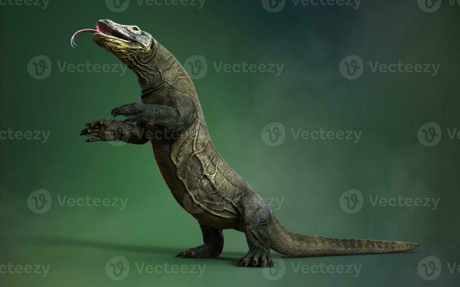 3D rendering of a komodo dragon isolated on green background with clipping path. photo