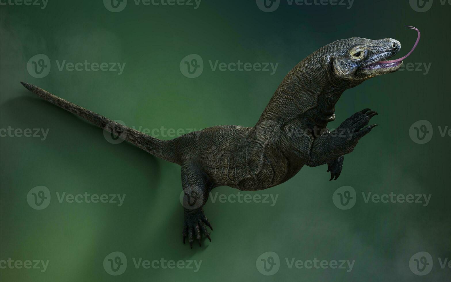 3D rendering of a komodo dragon isolated on green background with clipping path. photo
