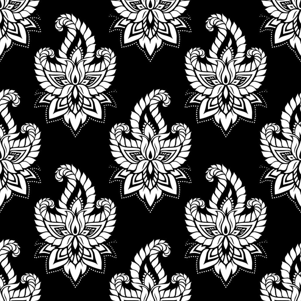 Damask seamless pattern. Fine vector traditional oriental black and white ornament