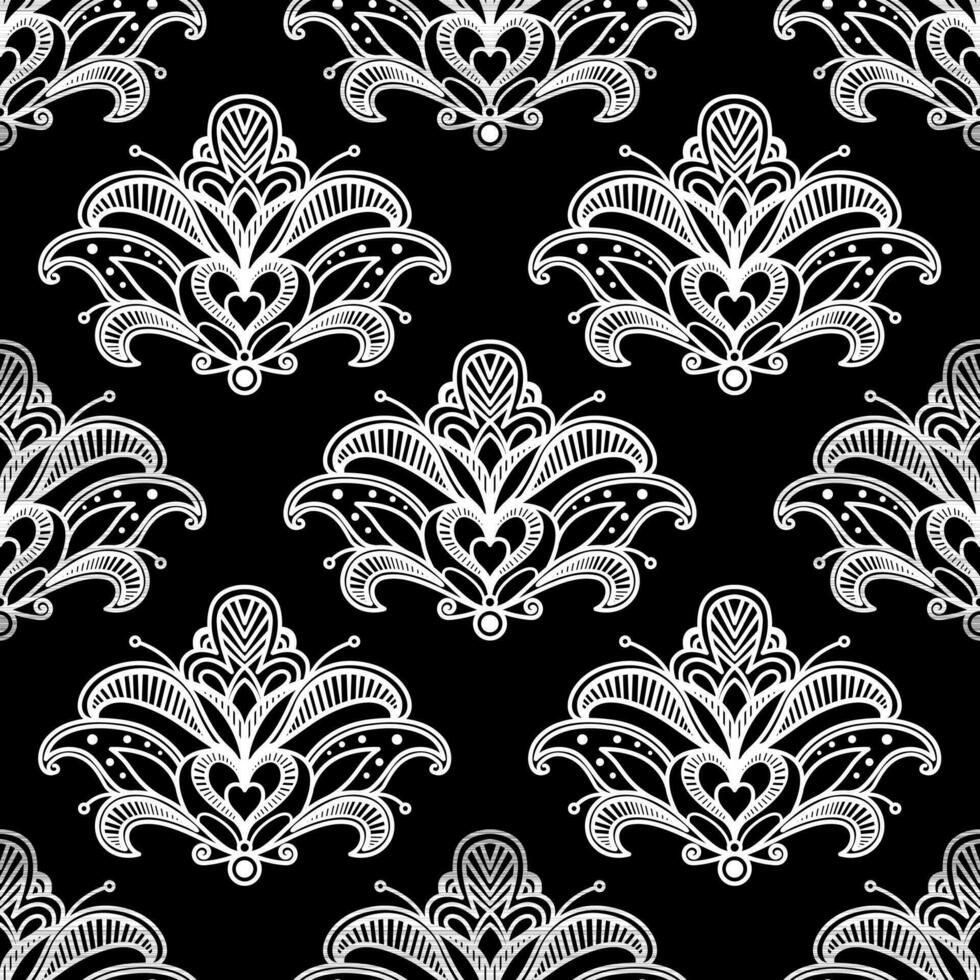 Damask seamless pattern. Fine vector traditional oriental black and white ornament