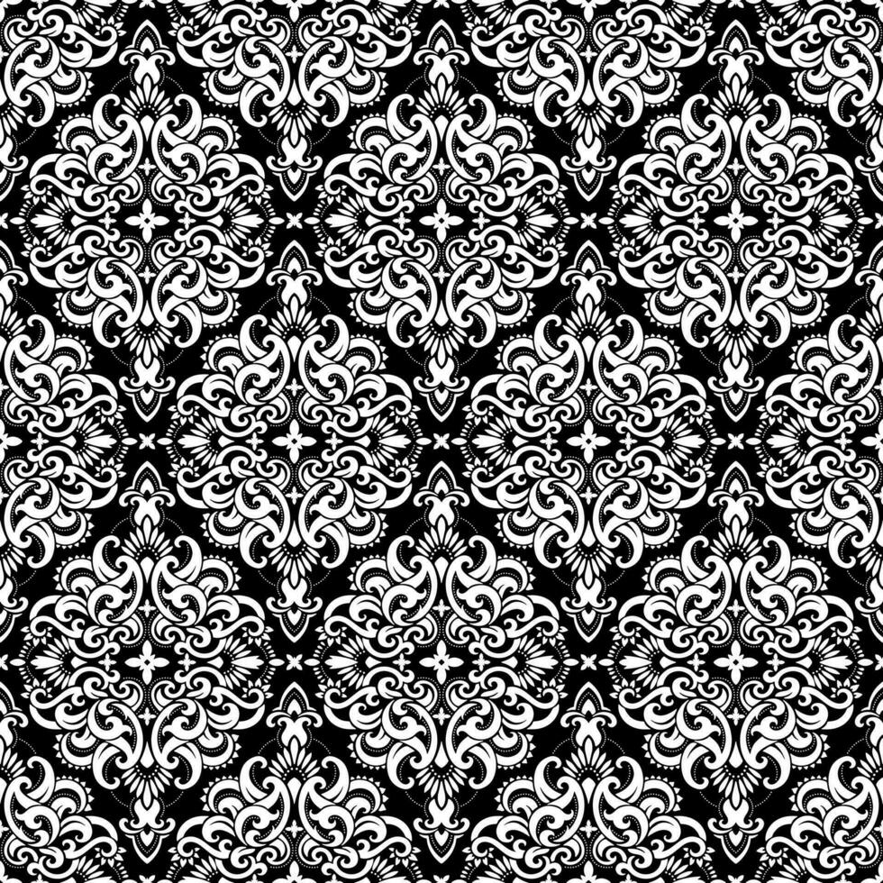 Damask seamless pattern. Fine vector traditional oriental black and white ornament