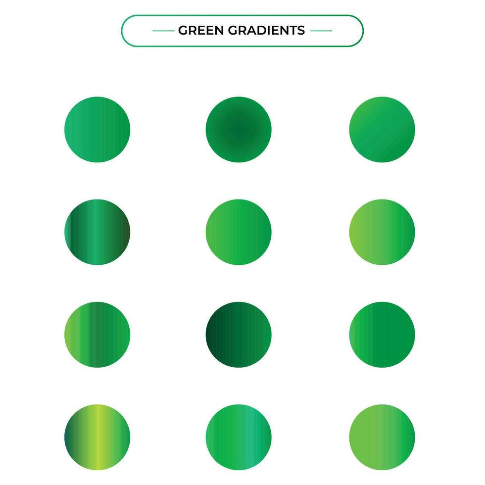 Green vector gradients set. Glossy shiny nature green gradient colorful illustration gradation for backgrounds, banner, user interface, flyers, cards