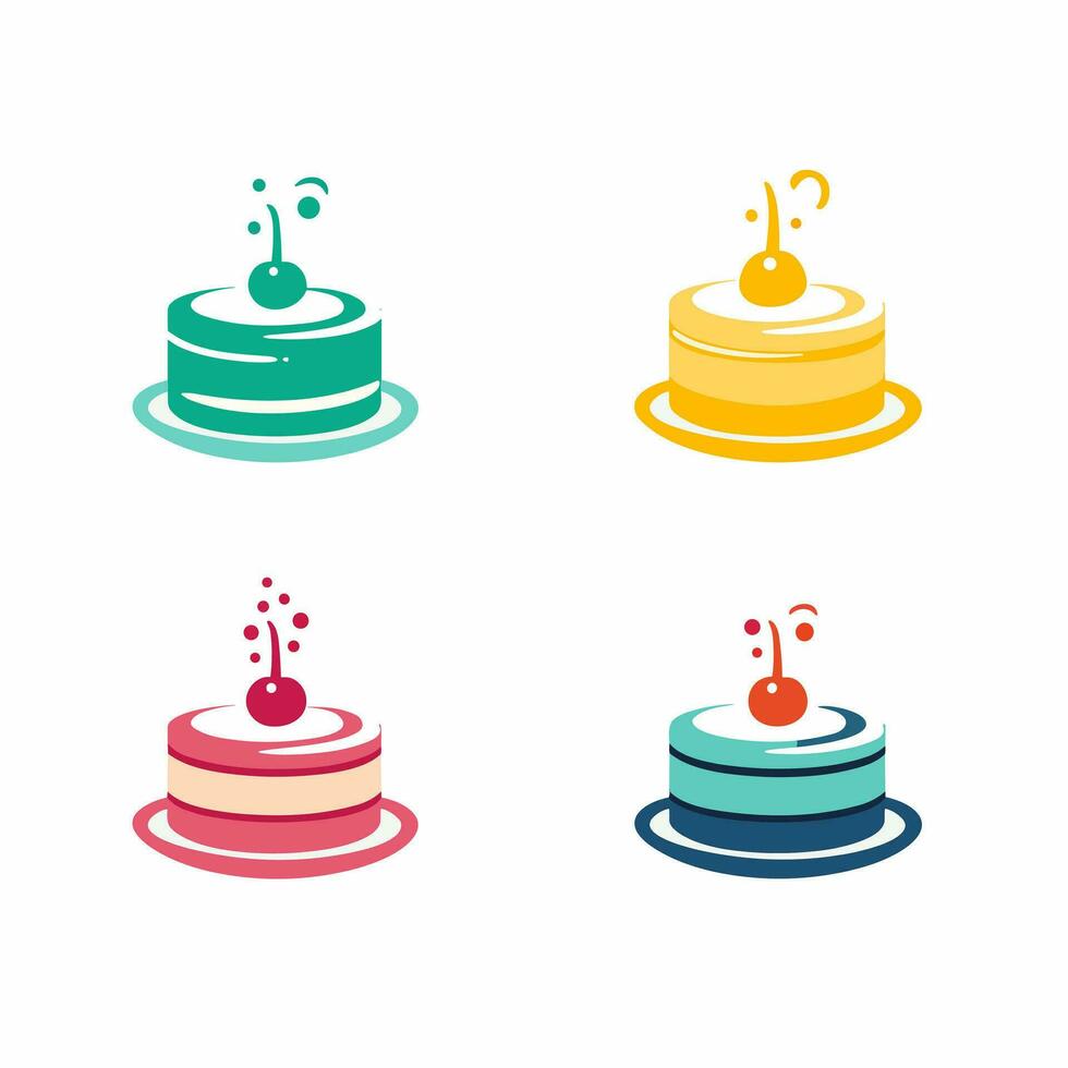 Cartoon cakes. Colorful delicious desserts, birthday cake with celebration 02 vector
