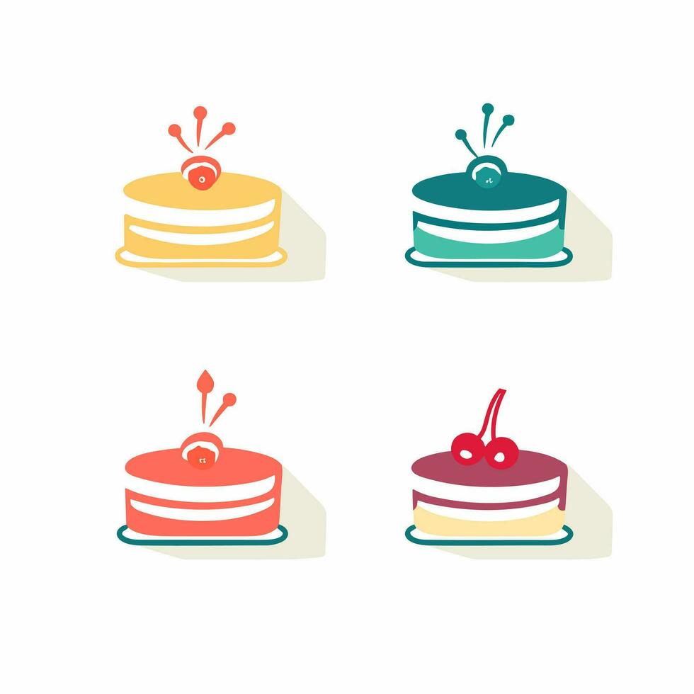 Cartoon cakes. Colorful delicious desserts, birthday cake with celebration 08 vector