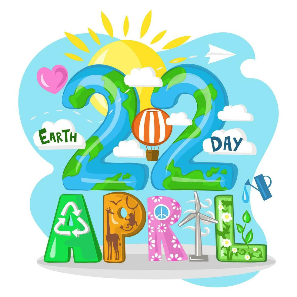 Earth Day 22 April vector illustration with white background. Ecology and save the Planet concept