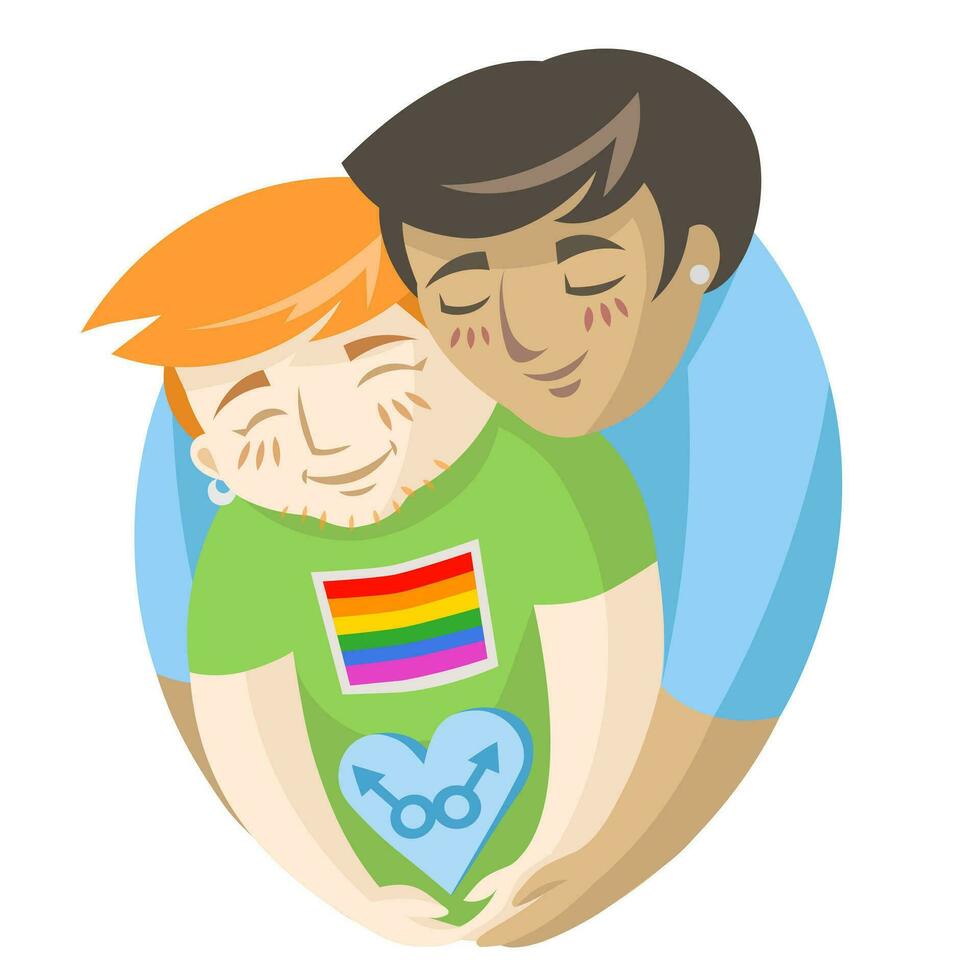 Gay boys in love holding male signs in heart on white background - vector illustration. LGBT pride Gay and Lesbian concept