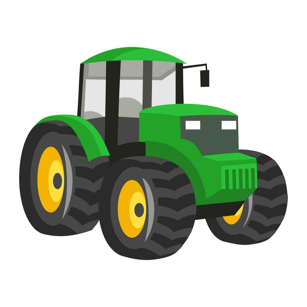 Green tractor on white background - vector image. Agriculture and rural concept