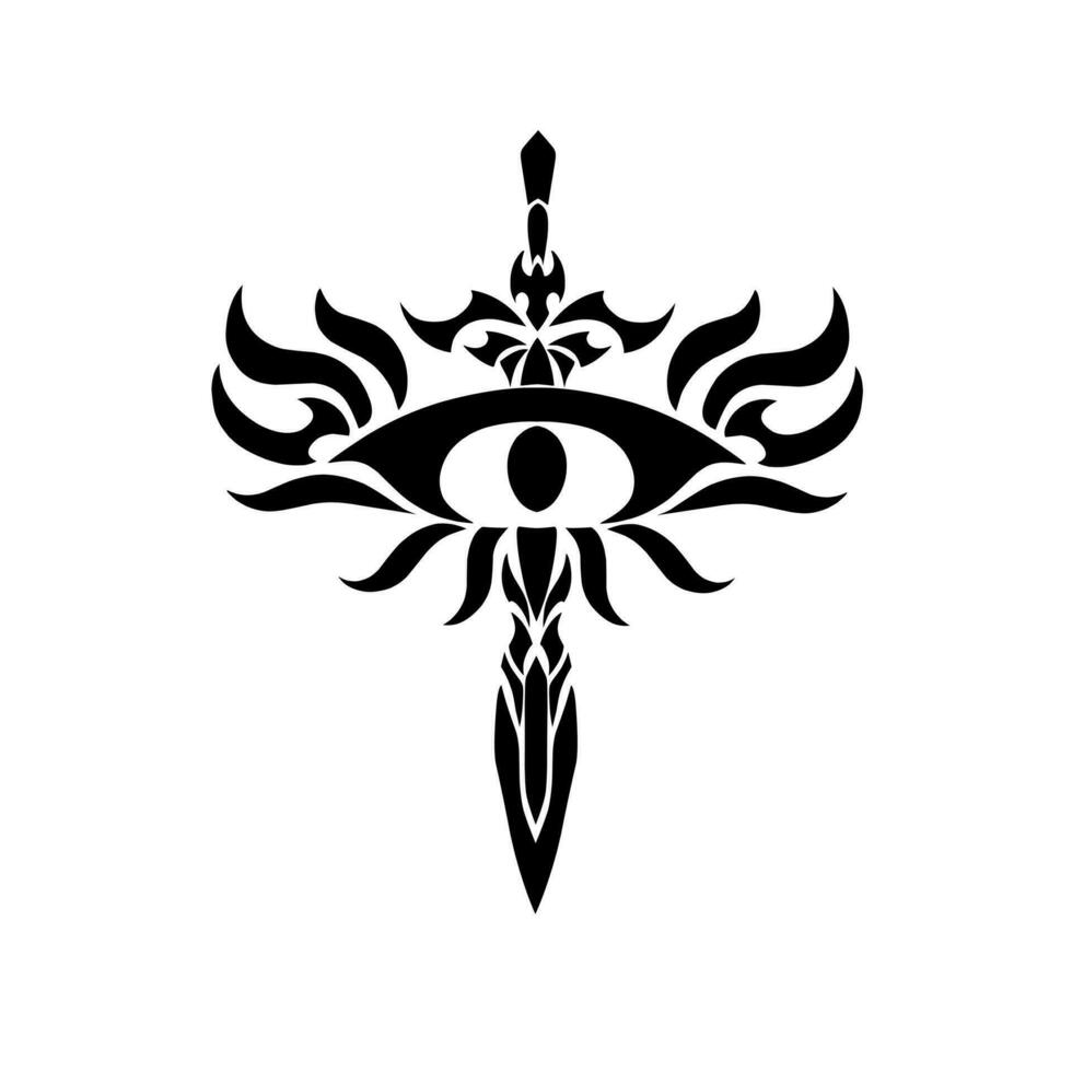 ilustración vector gráfico de tribal Arte símbolo ojos con espada para tatuaje diseño