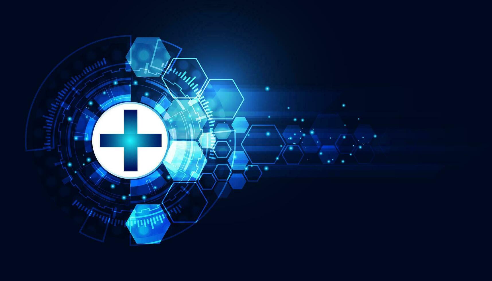 Abstract health wellness symbol plus on blue modern hexagonal background concept health condition care treatment on beautiful blue background futuristic hi tech vector
