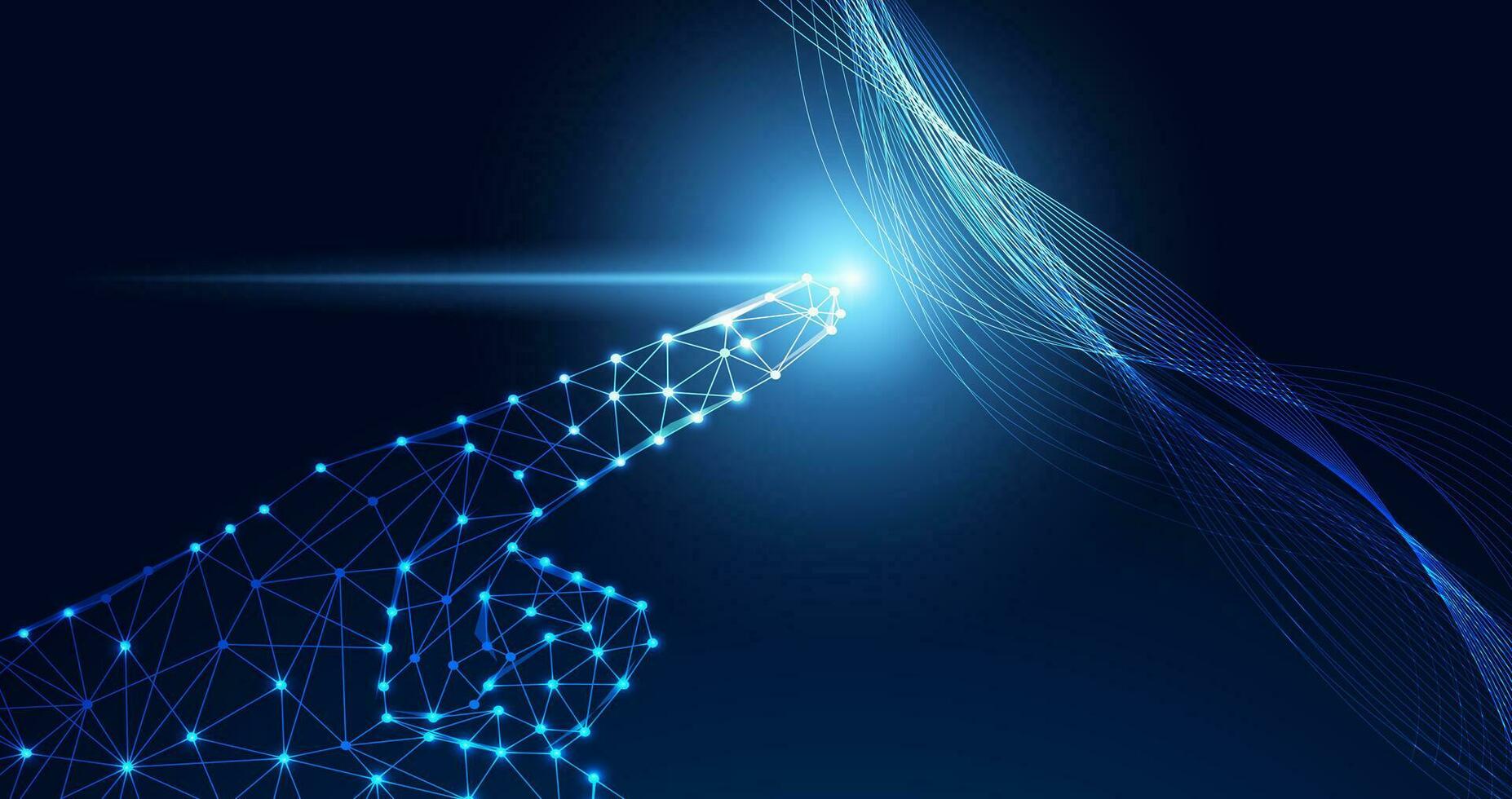 Abstract hand wireframe pointing wires concept technology business success or modern technology discovery or use ai on blue background futuristic vector