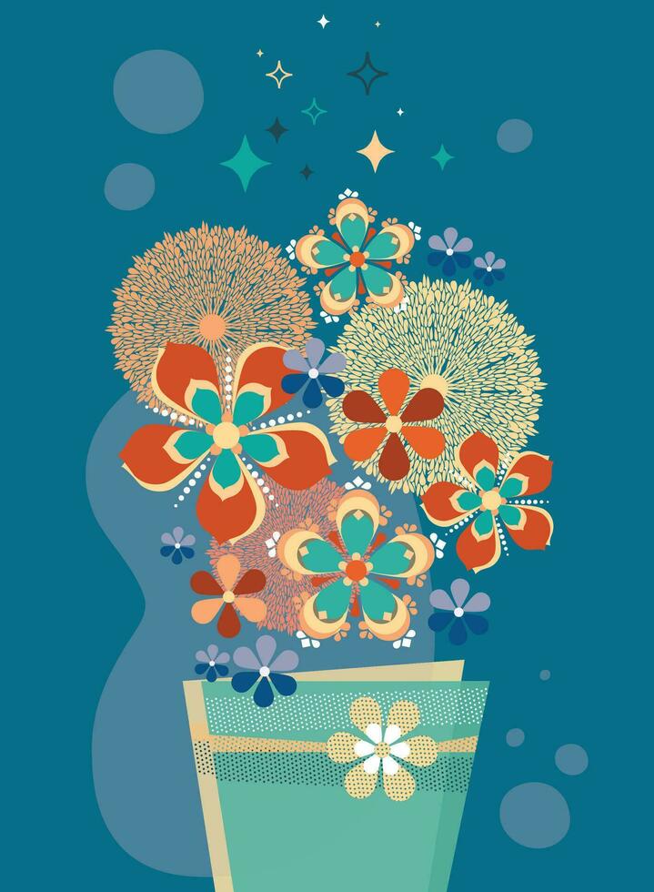 retro flower arrangement vector