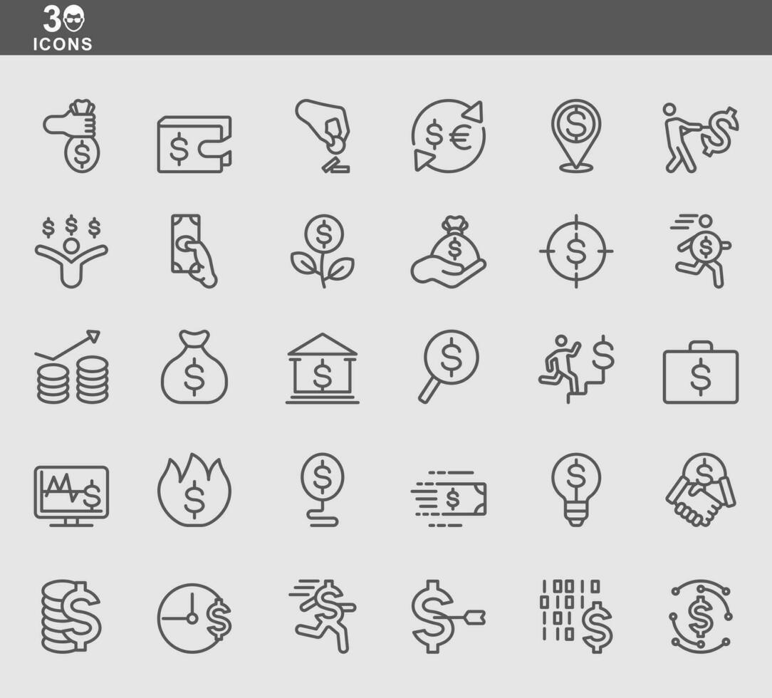 Vector line icons of Money