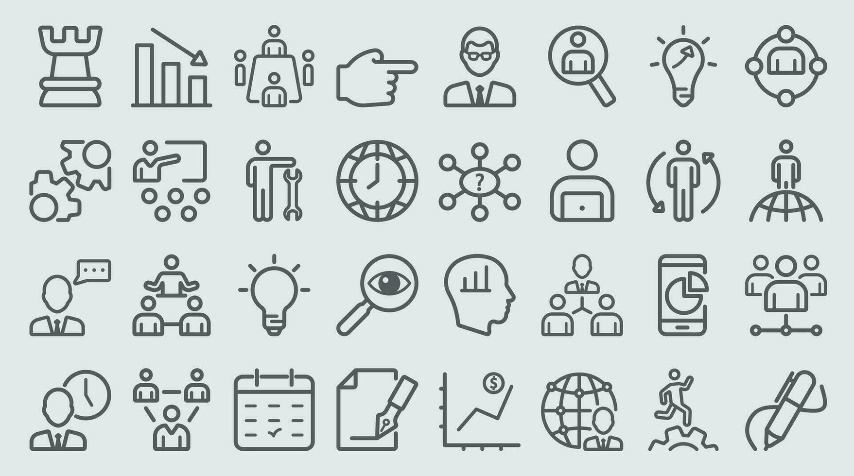 Vector line icons of Management, Business, Businessman, Teamwork