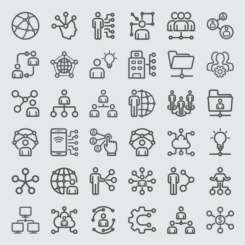Vector line icons of Human network