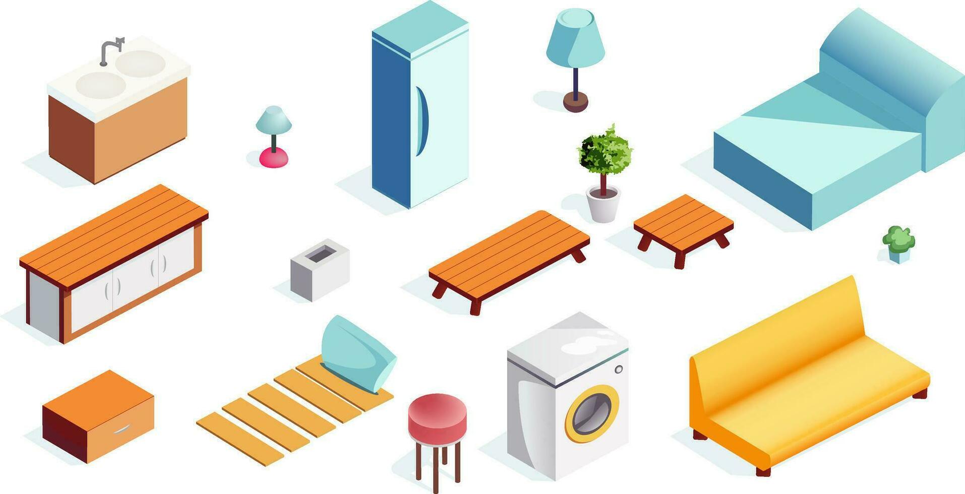 everyday furniture in isometric vector