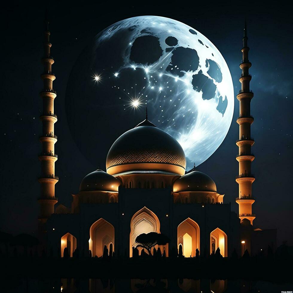 foto un para eid Alabama adha con un mezquita y un Luna