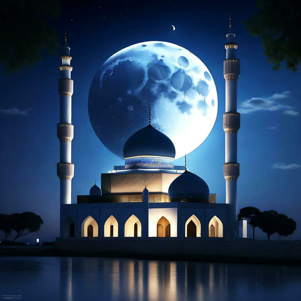 foto un para eid Alabama adha con un mezquita y un Luna