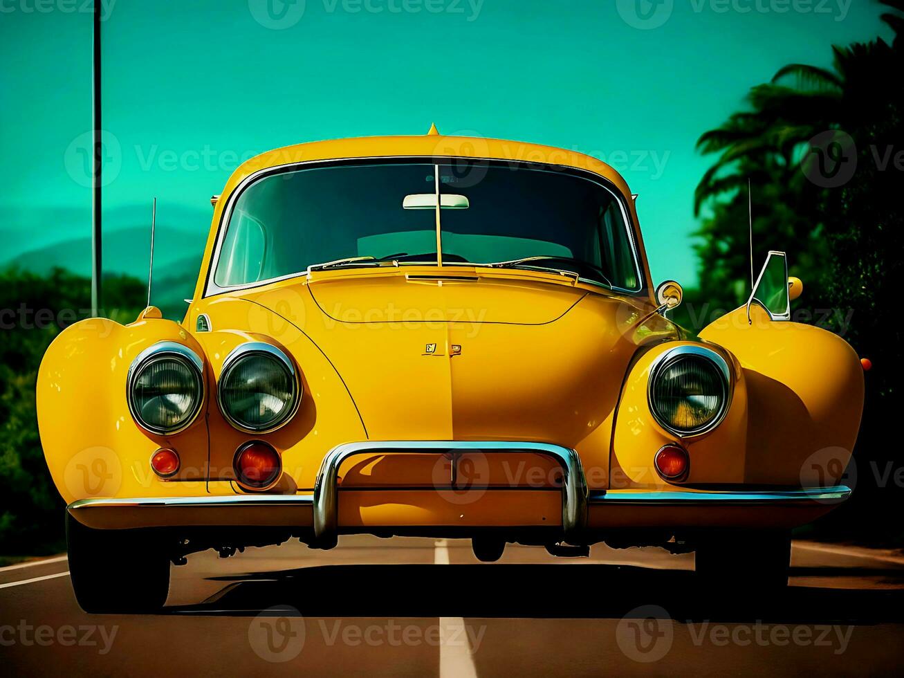 photo a yellow car with the number 70 on the side