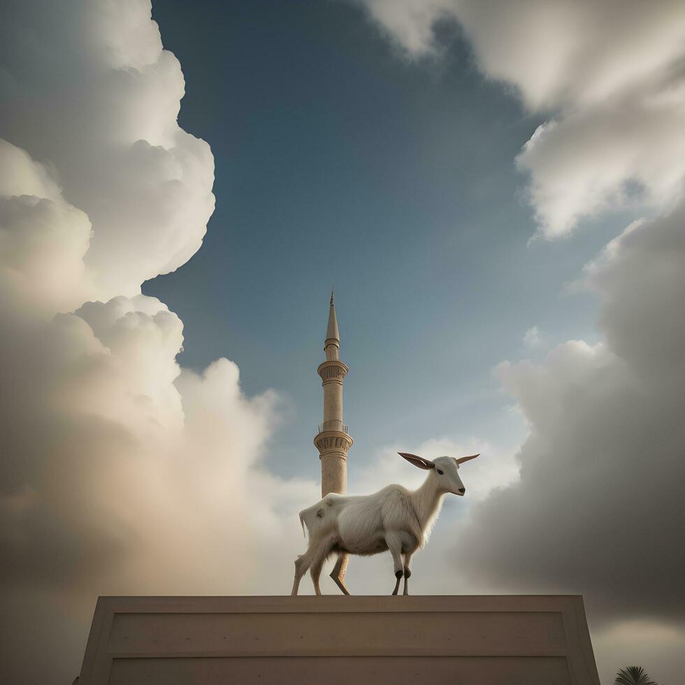 a photo with goat and clouds, moon