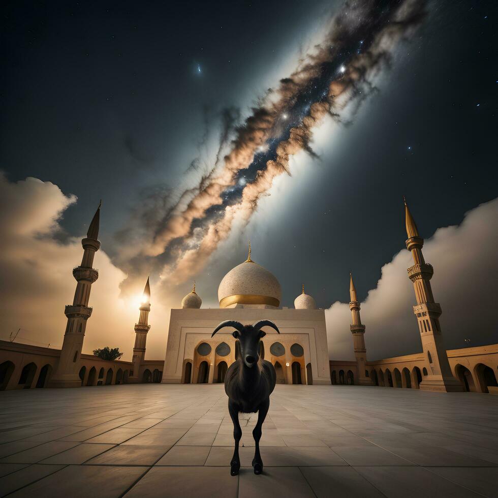Eid al adha photo  mosque and moon