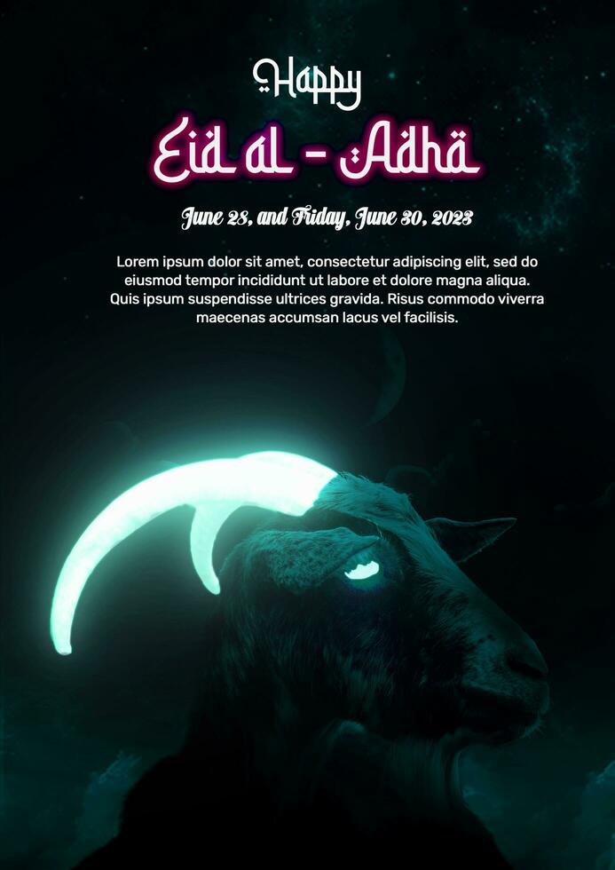 Eid Al Adha poster with goat gost mode photo