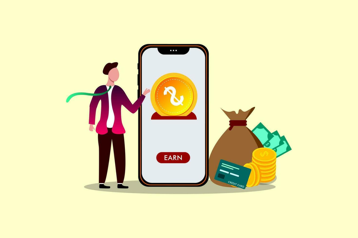 Banking App, earning money online, online banking system, person with a phone in his hand vector