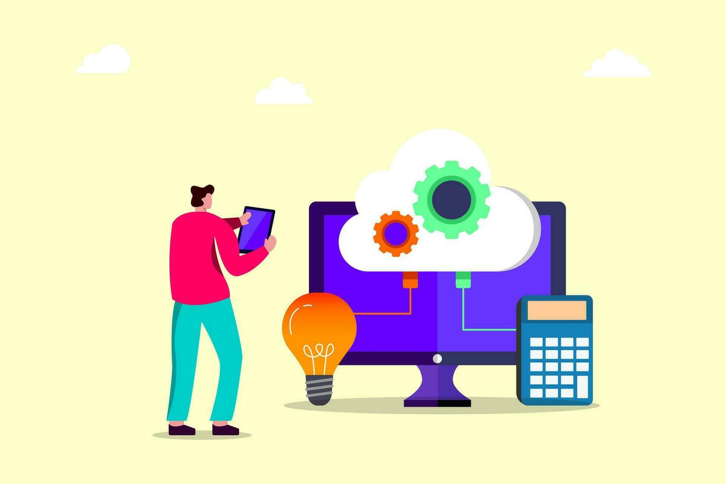 person in the Cloud Services working, Real time analytics vector