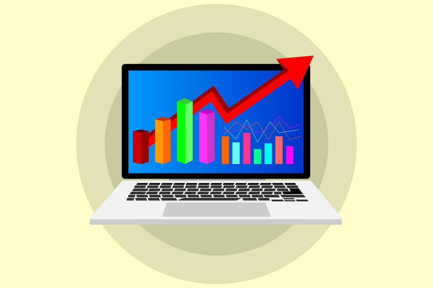 business graph on laptop, marketing charts on laptop computer, Business team analyzing growth graph vector