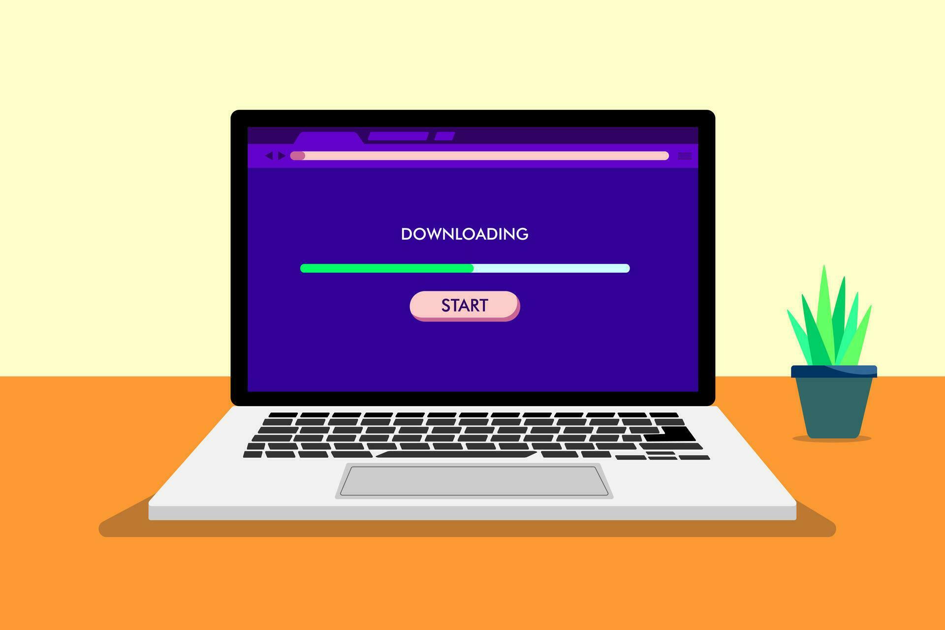 Downloading and uploading file, Download process on a laptop display