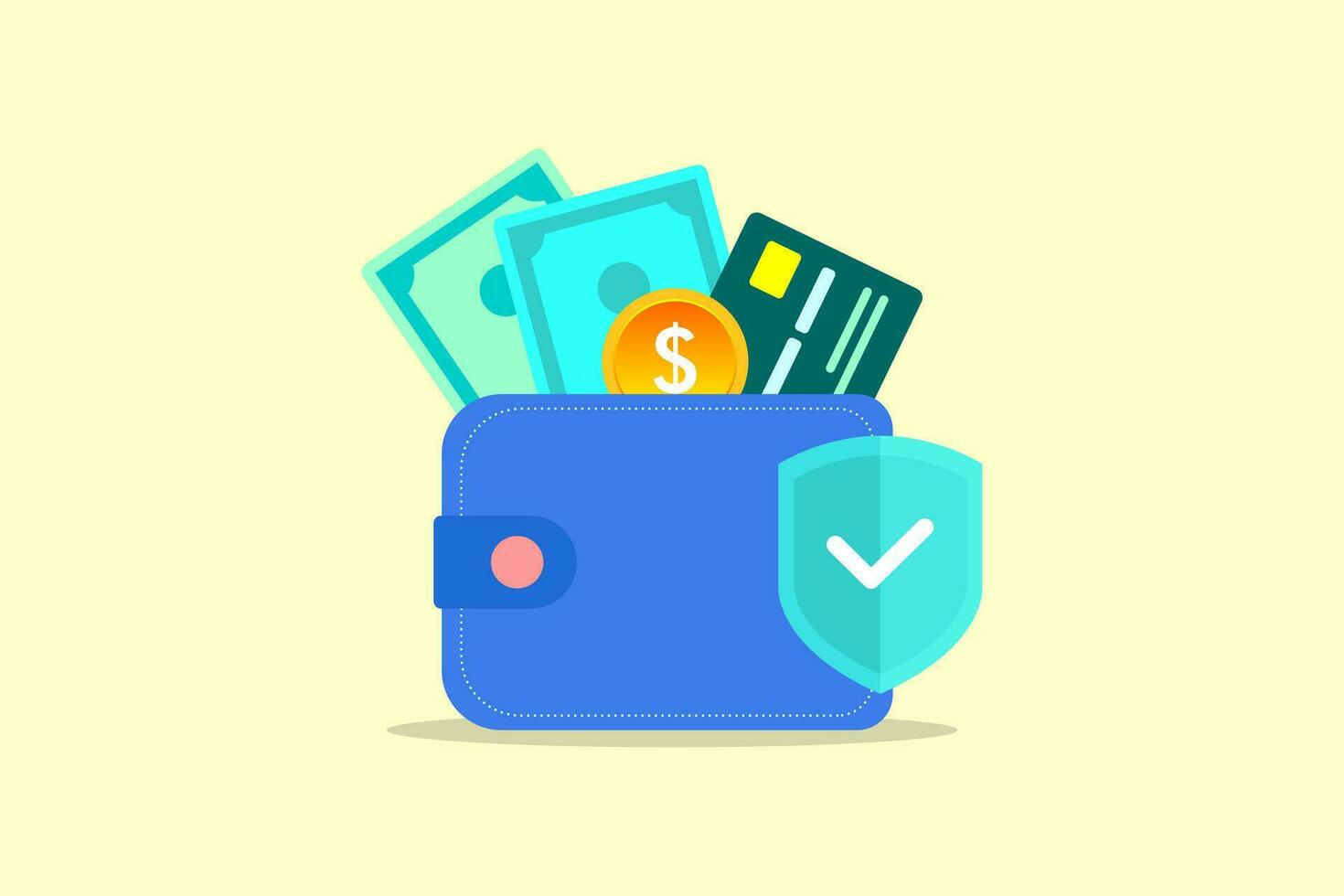 coin and shield vector illustration, Purse icon 3d,  Secure payment ,money concept