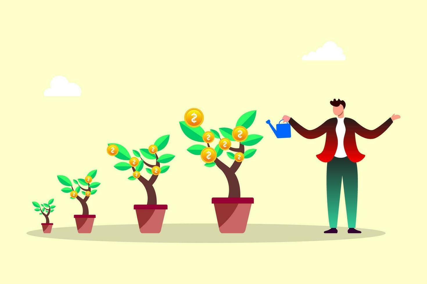 businessman investor watering small plant, Make profit in stock market, earning growth vector