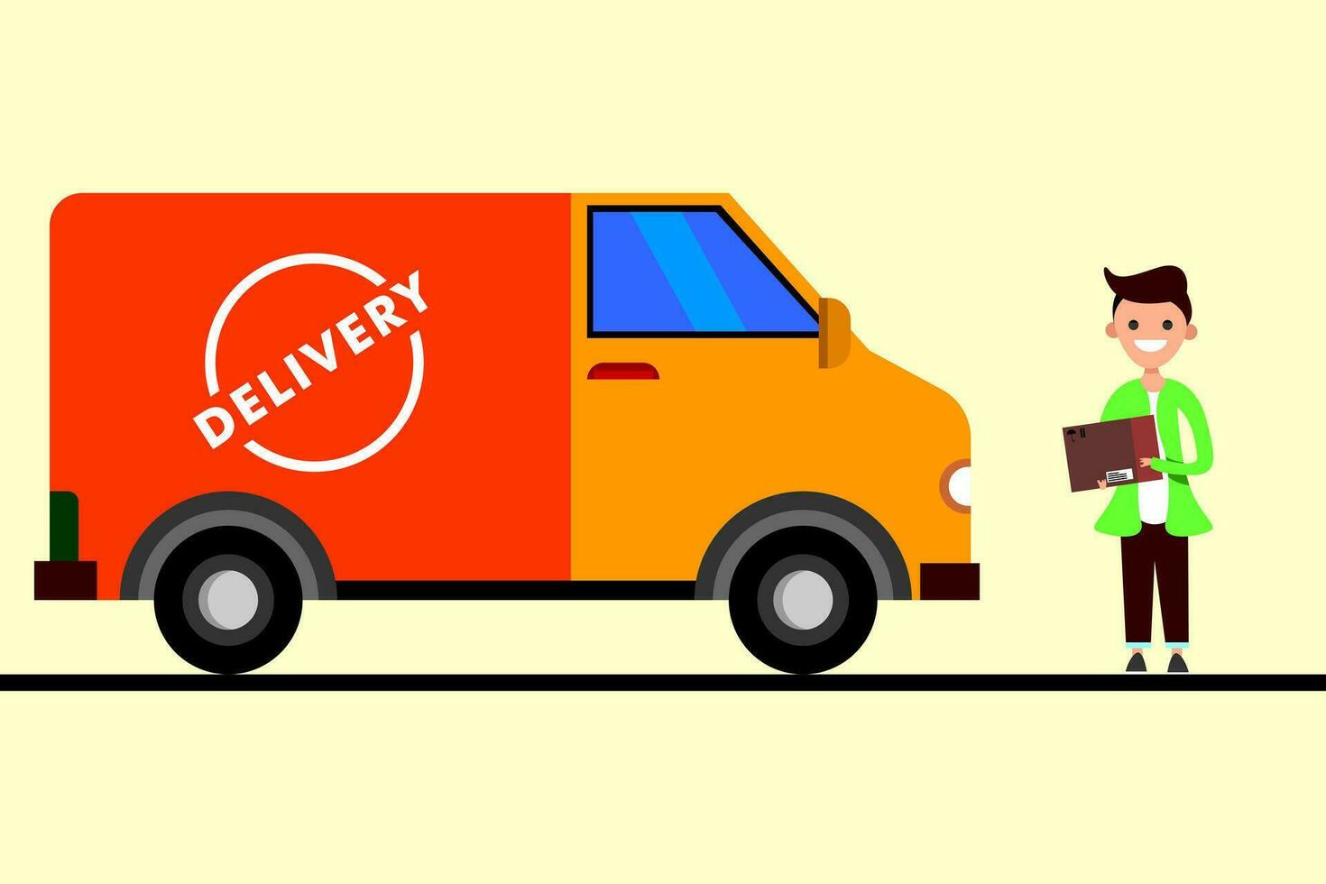 delivery man with truck, courier holding a parcel, Transportation, Delivery service vector