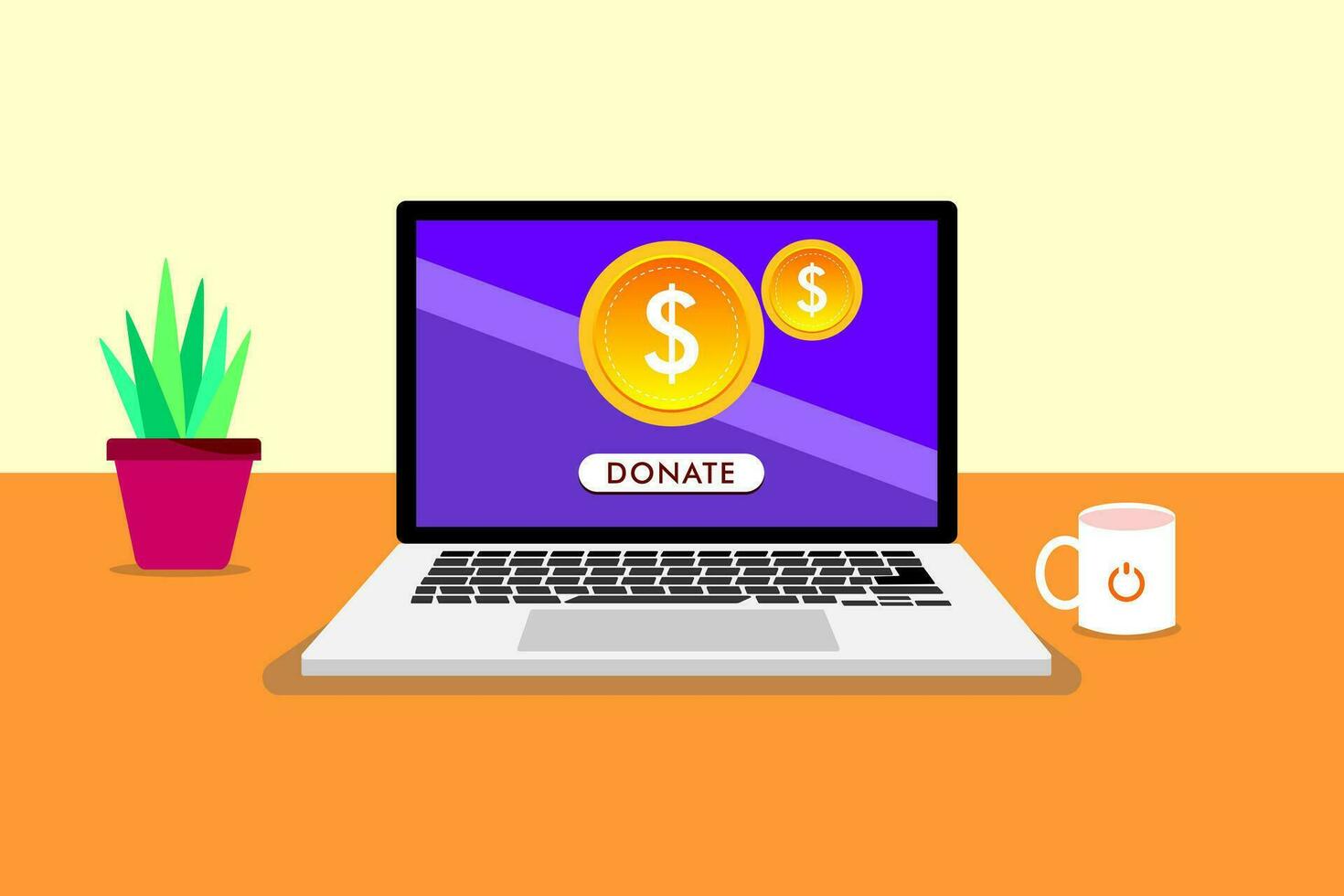 Donate your money for charity, Donation web page on a laptop display vector