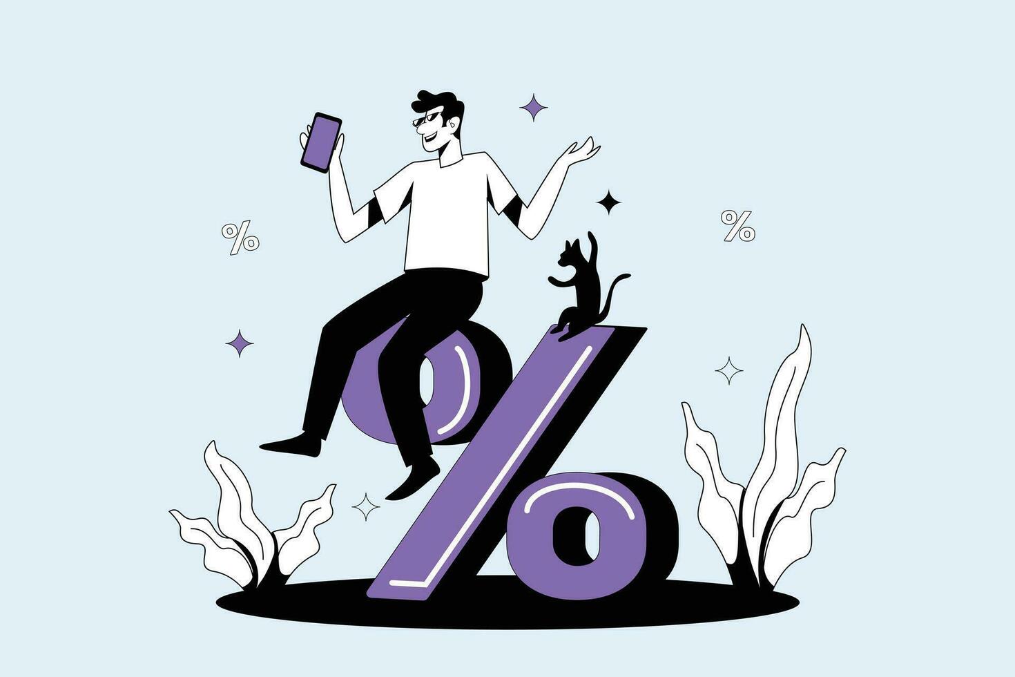 Business success illustration concept, Man seat on percentage sign vector art