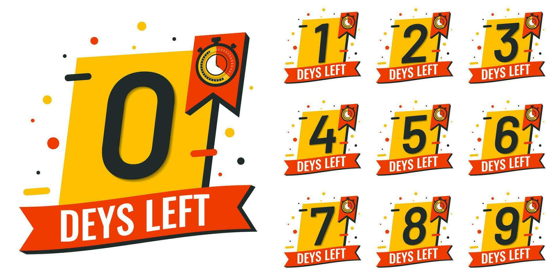 Days left number countdown set vector template with clock label illustration. 0,1,2,3,4,5,6,7,8,9