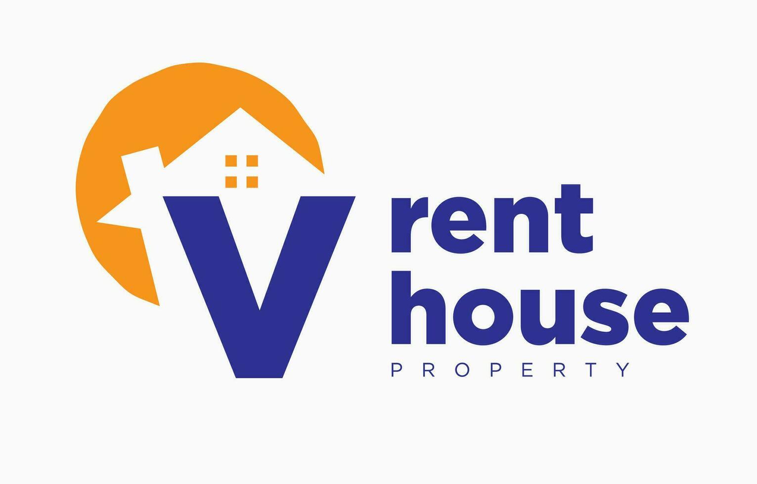 letter V house and sun vector design element for real estate logo or realty exhibition