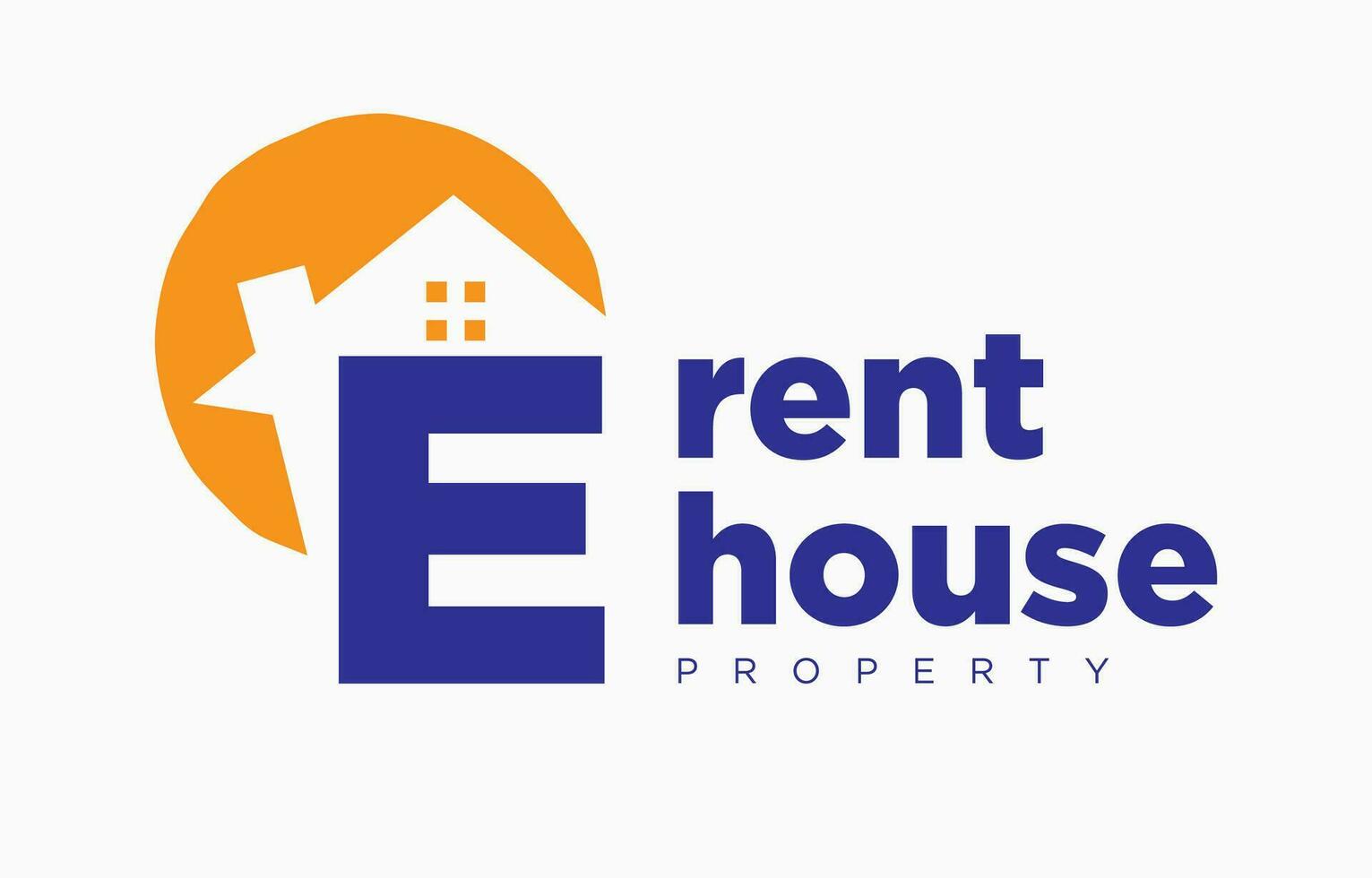 letter E house and sun vector design element for real estate logo or realty exhibition