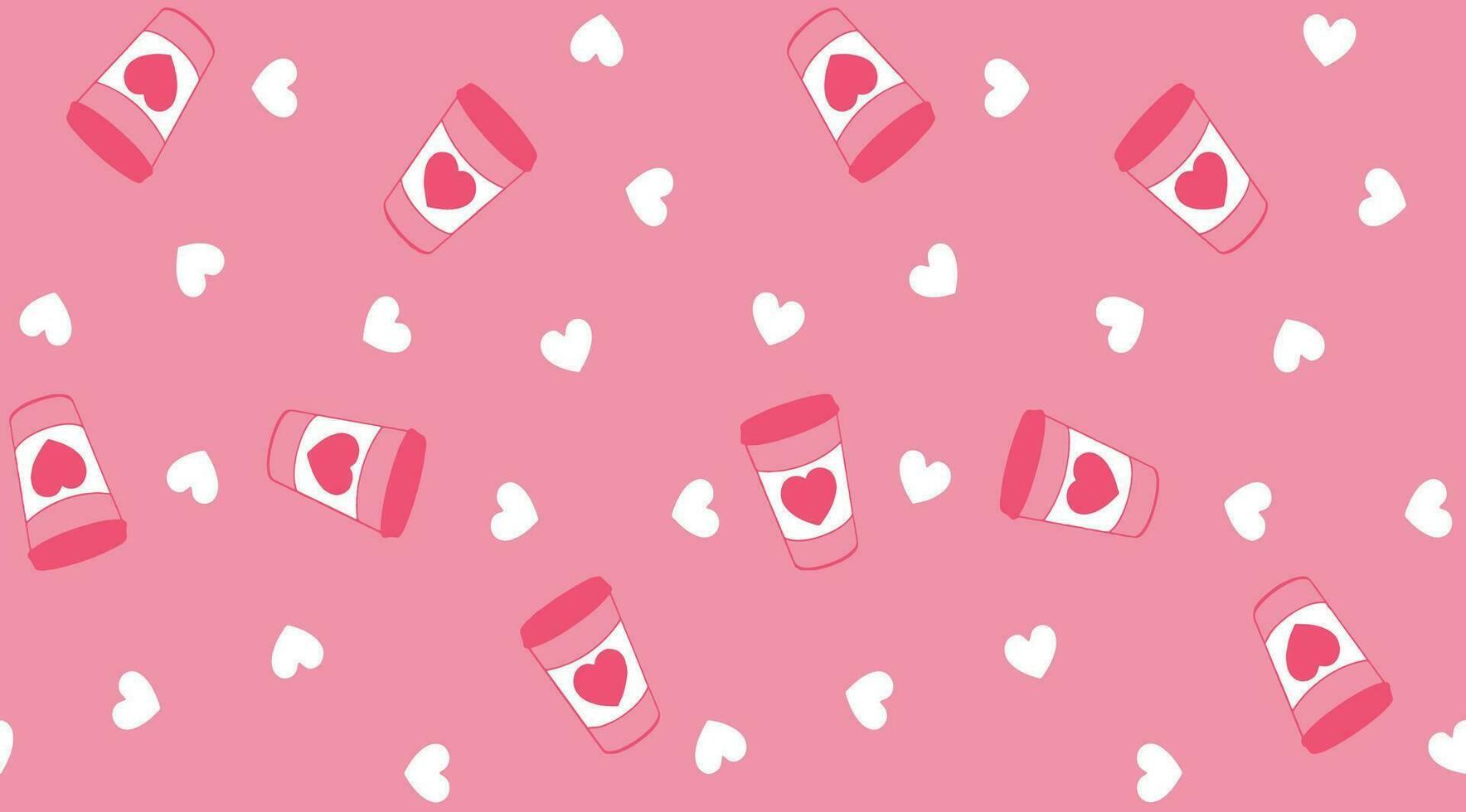 Seamless pattern with hearts and cups on a pink background. vector