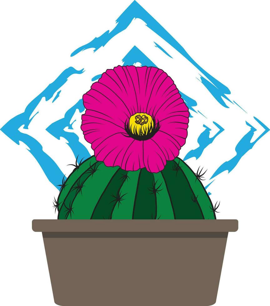 Abstract cactus plant in the pot with blue line background. vector