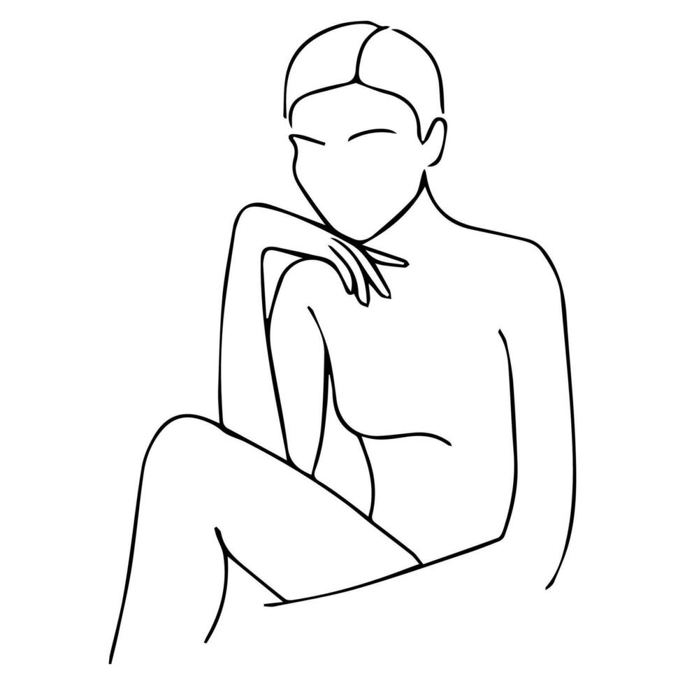 Minimalistic silhouette of woman face. Black and white. White background. One line drawing. vector