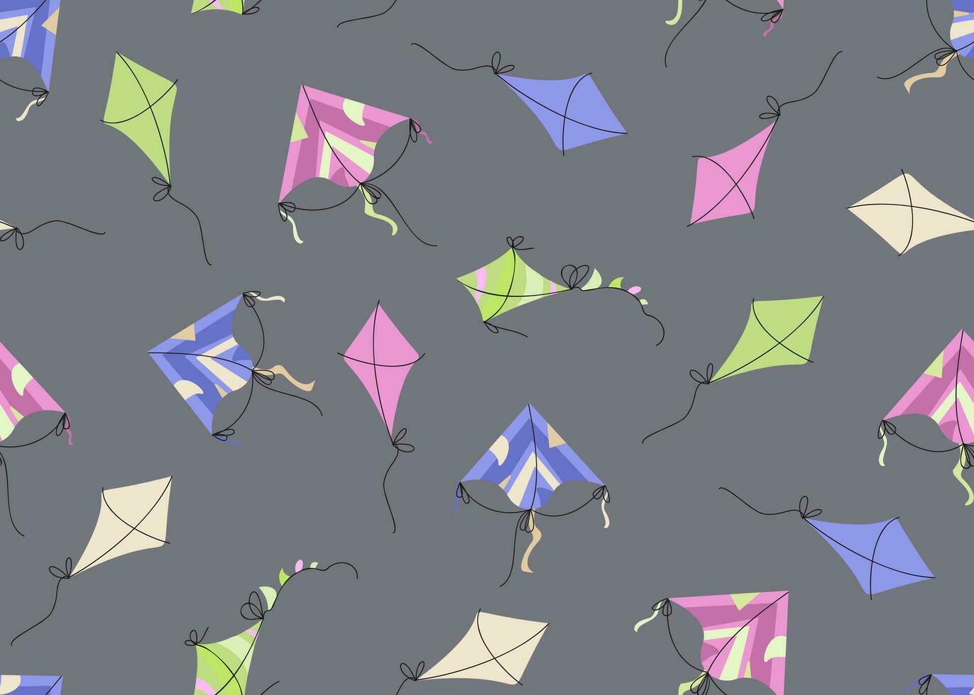 Kite seamless pattern. Summer children's endless background, texture.  Vector illustration.