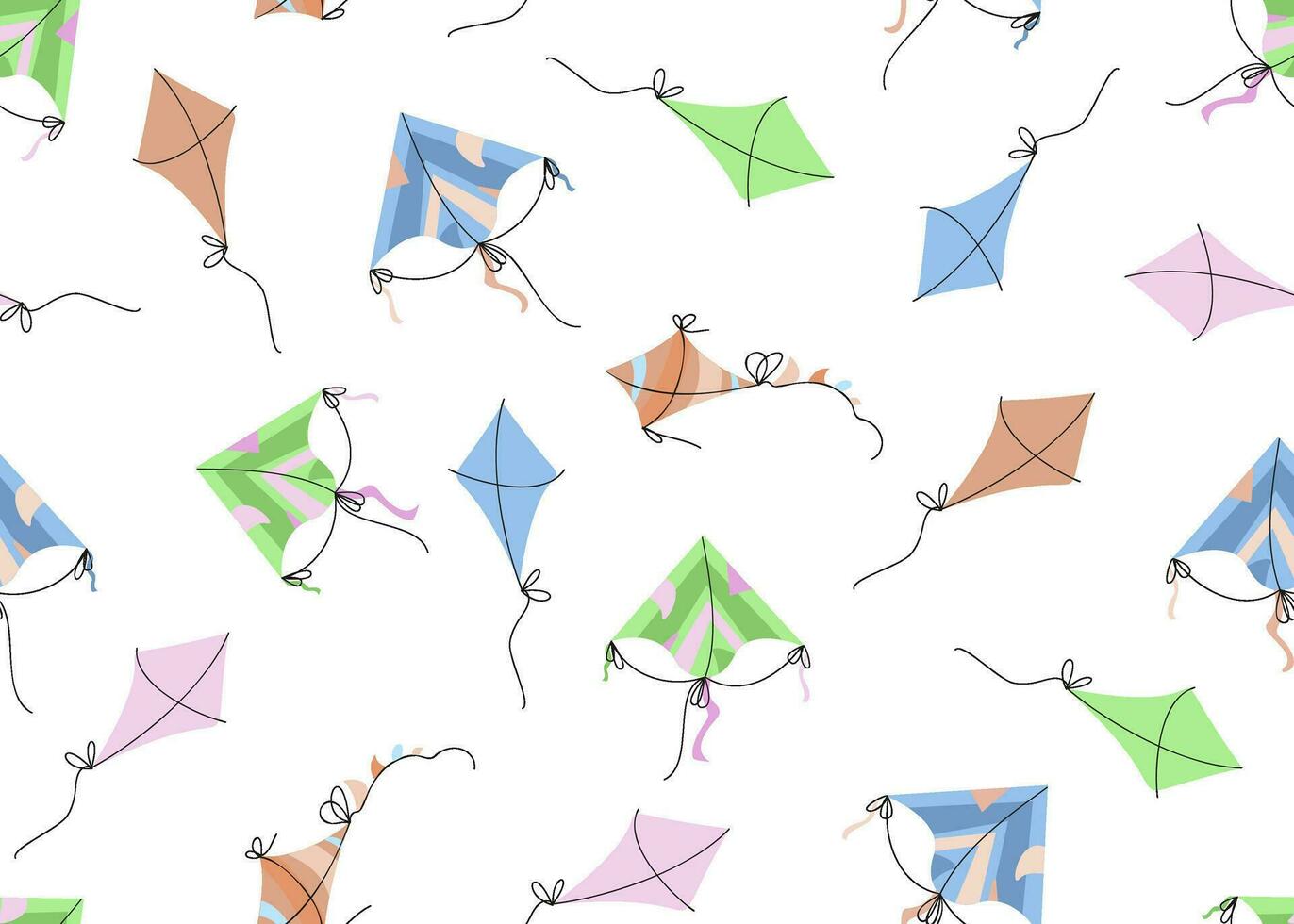 Kite seamless pattern. Summer children's endless background, texture.  Vector illustration.