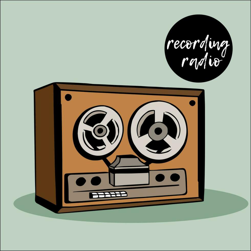 recording radio. Retro device. Vector. World Radio Day. Listen to podcasts, radio shows, music hits. Labels of the recording studio. Podcast and radio icon vector