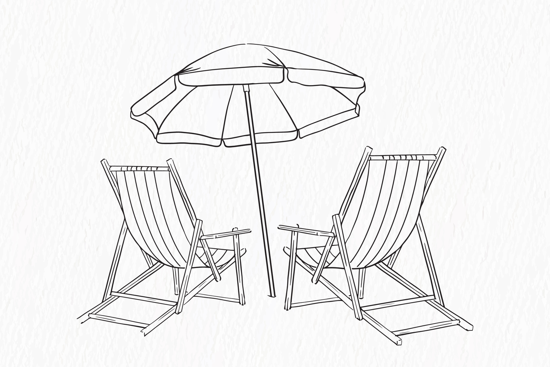 One line drawing of Beach umbrella and chair with summer vibe